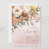 Terracotta Orange Floral Fall Bridal Shower 招待状 (正面)