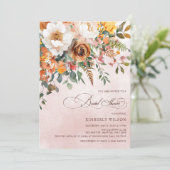 Terracotta Orange Floral Fall Bridal Shower 招待状 (スタンド正面)