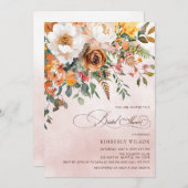Terracotta Orange Floral Fall Bridal Shower 招待状 (正面/裏面)