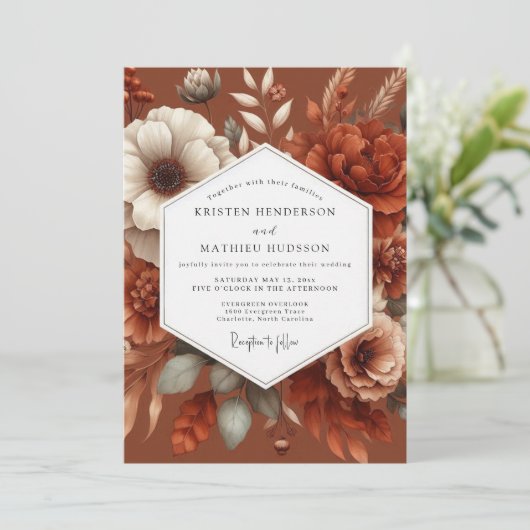 Terracotta Painterly Boho Wedding 招待状 (スタンド正面)