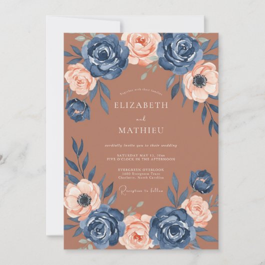 Terracotta Painterly Botanical Autumn Wedding 招待状 (正面)