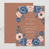 Terracotta Painterly Botanical Autumn Wedding 招待状 (正面/裏面)