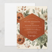 Terracotta Painterly Flora Wedding 招待状 (正面/裏面)