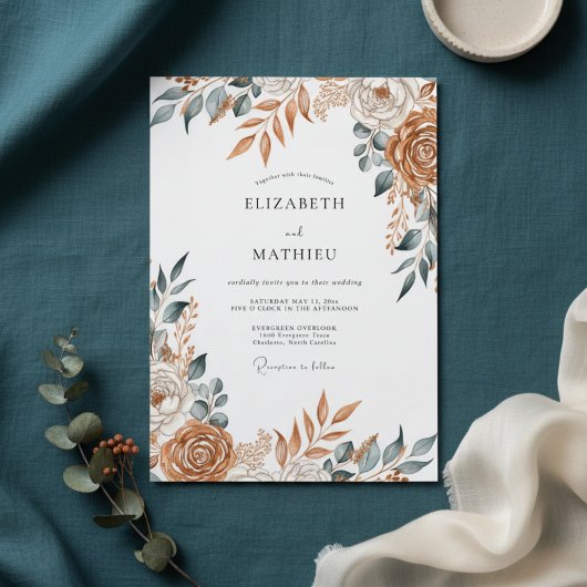 Terracotta Painterly Floral Wedding 招待状