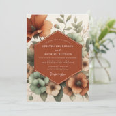 Terracotta Painterly Poppy Wedding 招待状 (スタンド正面)