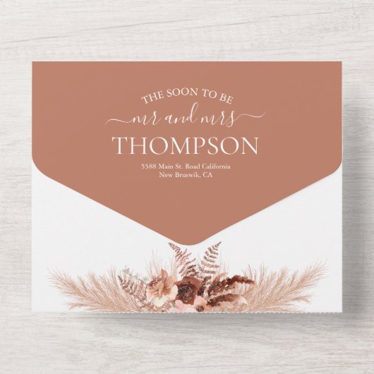 Terracotta Pampasエレガント写真QRコード結婚ズ オールインワン招待状 (裏面)