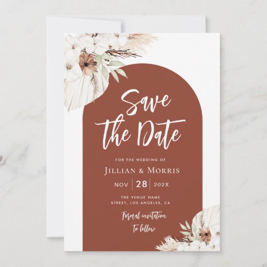 terracotta pampas日付招待を保存 招待状 (正面)