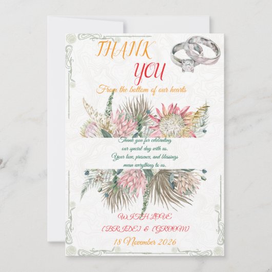 Terracotta Pampas Grass Bohemian Thank You Note サンキューカード (正面)