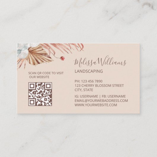 Terracotta Pampas Grass Watercolor Boho Logo 名刺 (裏面)