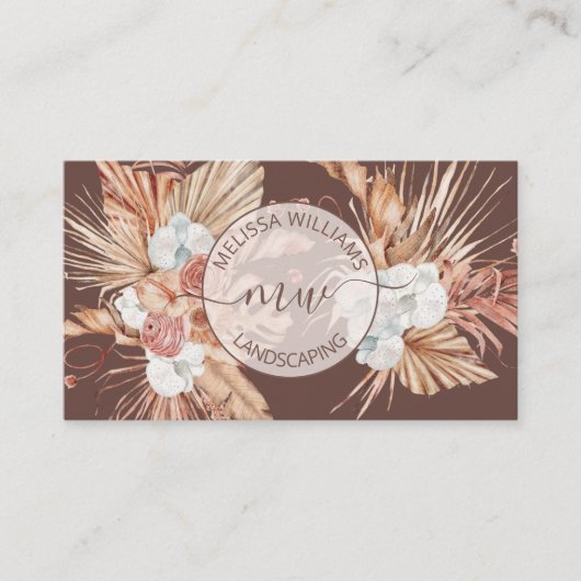 Terracotta Pampas Grass Watercolor Boho Logo 名刺 (正面)