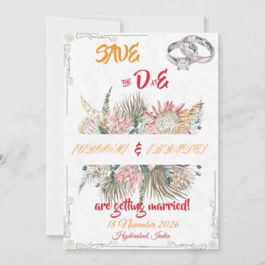 Terracotta Pampas Grass Wedding Announcement セーブザデート (正面)