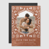 Terracotta Papel Picado写真Save the Date マグネット招待状 (正面/裏面)