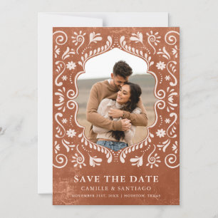 Terracotta Papel Picado写真Save the Date マグネット招待状