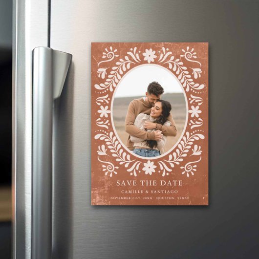 Terracotta Papel Picado写真Save the Date マグネット招待状