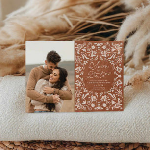 Terracotta Papel Picado写真Save the Date マグネット招待状