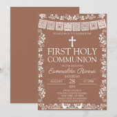 Terracotta Papel Picado First Holy Communion 招待状 (正面/裏面)