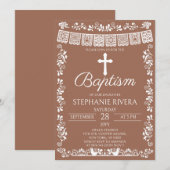 Terracotta Papel Picado Girl Baptism 招待状 (正面/裏面)