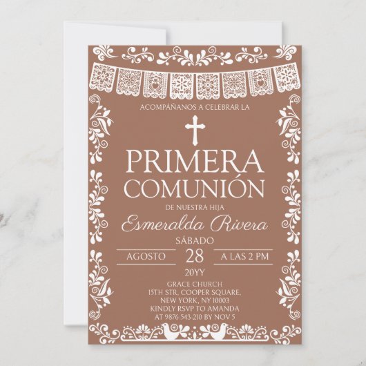 Terracotta Papel Picado Primera Comunión 招待状 (正面)