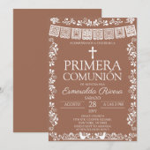 Terracotta Papel Picado Primera Comunión 招待状 (正面/裏面)