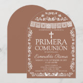Terracotta Papel Picado Primera Comunión Arch 招待状 (正面/裏面)