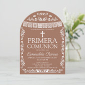 Terracotta Papel Picado Primera Comunión Arch 招待状 (スタンド正面)