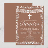 Terracotta Papel Picado Spanish Bautizo 招待状 (正面/裏面)