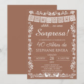Terracotta Papel Picado Surprise 40th Birthday 招待状 (正面/裏面)