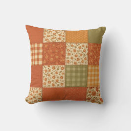 Terracotta Patchwork Quilt Rustic Farmhouse Floral クッション