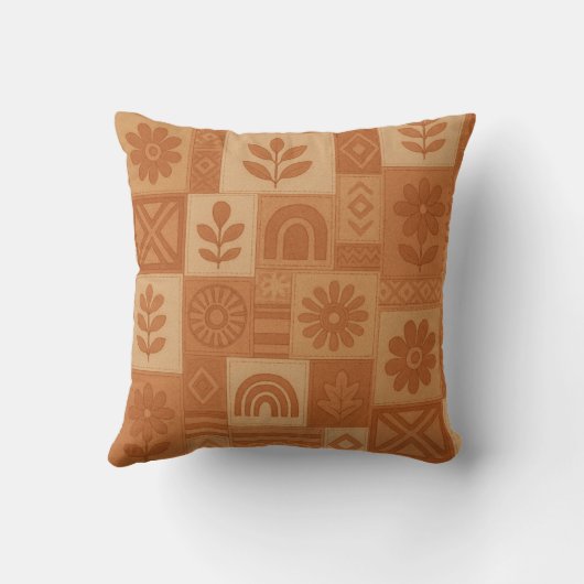 Terracotta Patchwork Quilt Rustic Farmhouse Floral クッション (裏面)