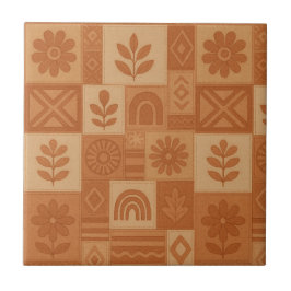 Terracotta Patchwork Quilt Rustic Farmhouse Floral タイル