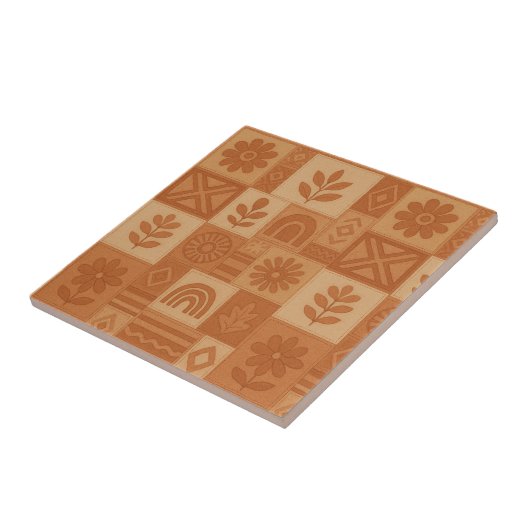Terracotta Patchwork Quilt Rustic Farmhouse Floral タイル (側面)