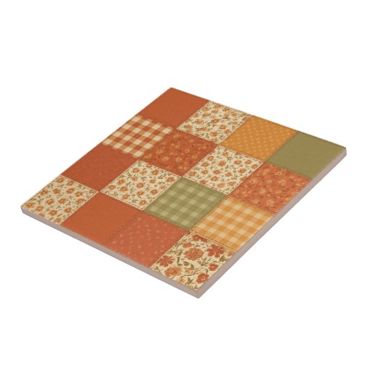 Terracotta Patchwork Quilt Rustic Farmhouse Floral タイル (側面)