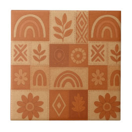 Terracotta Patchwork Quilt Rustic Farmhouse Floral タイル