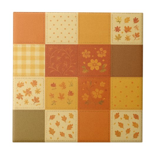 Terracotta Patchwork Quilt Rustic Farmhouse Floral タイル (正面)
