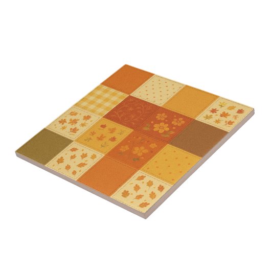 Terracotta Patchwork Quilt Rustic Farmhouse Floral タイル (側面)