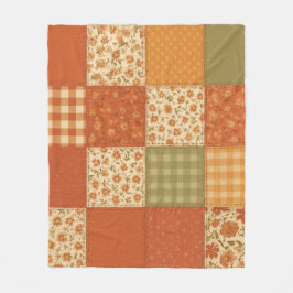 Terracotta Patchwork Quilt Rustic Farmhouse Floral フリースブランケット