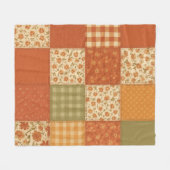 Terracotta Patchwork Quilt Rustic Farmhouse Floral フリースブランケット (正面(横))