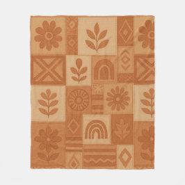 Terracotta Patchwork Quilt Rustic Farmhouse Floral フリースブランケット