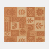 Terracotta Patchwork Quilt Rustic Farmhouse Floral フリースブランケット (正面(横))
