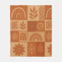 Terracotta Patchwork Quilt Rustic Farmhouse Floral フリースブランケット