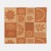 Terracotta Patchwork Quilt Rustic Farmhouse Floral フリースブランケット (正面(横))