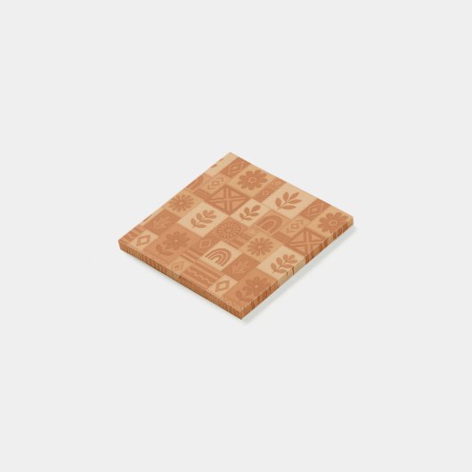 Terracotta Patchwork Quilt Rustic Farmhouse Floral ポストイット (アングル)
