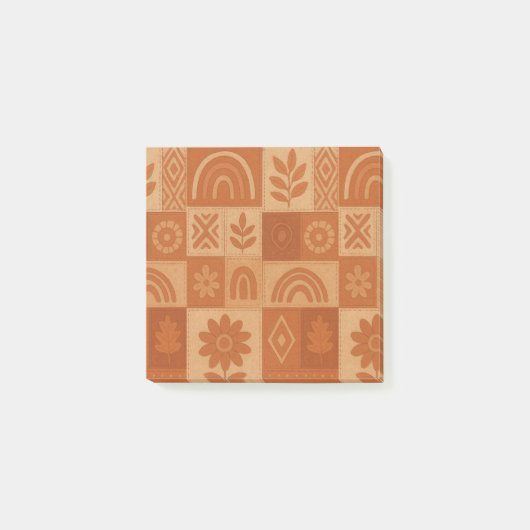 Terracotta Patchwork Quilt Rustic Farmhouse Floral ポストイット (正面)