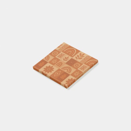 Terracotta Patchwork Quilt Rustic Farmhouse Floral ポストイット (アングル)