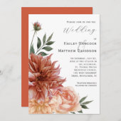 Terracotta, Peach, Blush Floral Wedding Invitation 招待状 (正面/裏面)