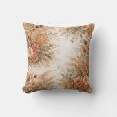 Terracotta Peach Boho Pampas Floral クッション (正面)