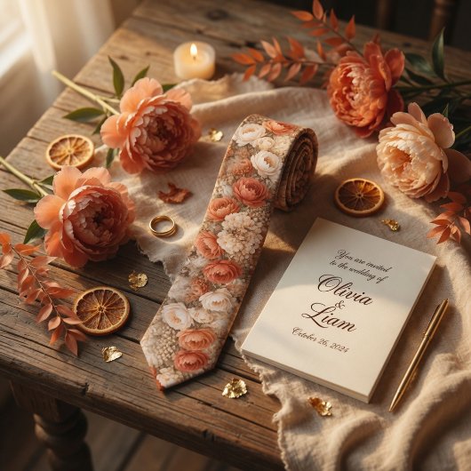 Terracotta Peony Floral Wedding ネクタイ