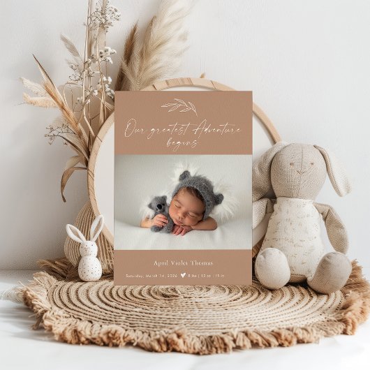 Terracotta Photo Baby Announcement Card 招待状