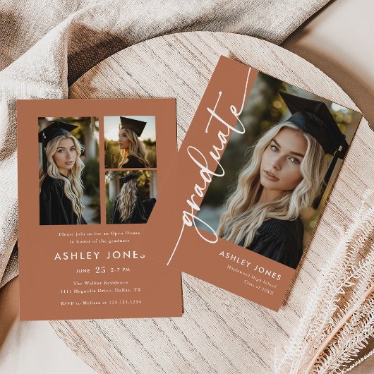 Terracotta Photo Collage Graduate Graduation Party 招待状