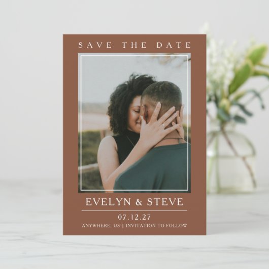 Terracotta Photo Save the Date 招待状 (スタンド正面)